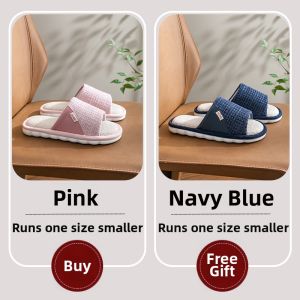 YIAI | Seasonless Linen Slippers Couples Indoor Home Soft Bottom Anti-Slip Silent Spring Autumn Mens Womens Simple Style PVC Sole