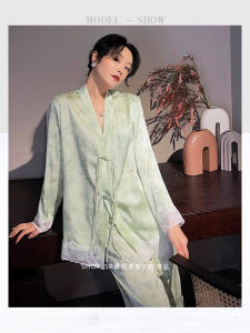 Elegant Chinese Style Silk Sleepwear Womens Pure Desire Spring Autumn New Fashion Long Sleeve V-Neck Print Home Clothes