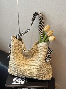 Large Capacity Straw Woven Tote Bag Summer Beach Vacation Single Shoulder Commuter Lazy Style Womens Handbag Fashion Trend