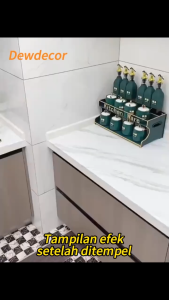 [60cm x 1/3/5 Meter]Wallpaper Dapur Stiker Bahan Alumunium Foil Motif Marmer Putih Corak Gold dan Hitam Anti Minyak Air dan panas