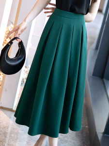 Spring Summer Green Pleated Skirt Womens A-Line Midi Skirt Belly Covering Large Size Vintage Long Skirt Fashionable