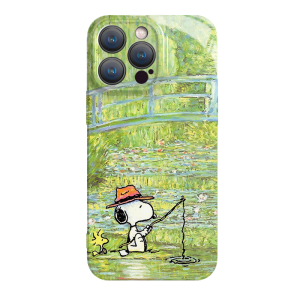 เคสโทรศัพท์พลาสติกแบบป้องกันการตกหล่น สไตล์การ์ตูน Snoopy ตกปลา ลายพื้นผิวแบบวาดภาพฝังน้ำแข็ง สำหรับ iPhone 15 pro Max 16 Huawei Oppo OnePlus Vivo Honor Xiaomi