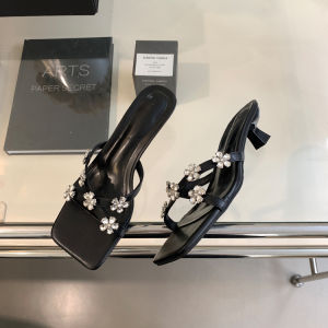 Elegant Fairy Diamond Flower Slippers for Women with Delicate Heel and Cross Strap Casual Outdoor Wear