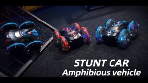 Amphibious RC Vehicle All Terrain RC Stunt Vehicle Waterproof 2.4 GHz Kids RC Boat 4WD Dual Sided Driving (360° Swivel/180° Flip)