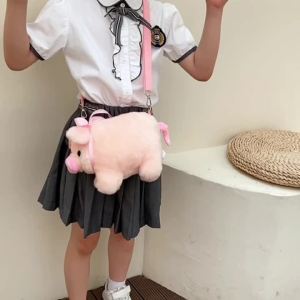 Phiên Bản Hàn Quốc Túi Đeo Ngang Hình Heo Con Cho Bé Gái Dung Tích Lớn Túi Đeo Vai Messenger Túi Xách Sữa Cotton Thường Ngày Khóa Kéo