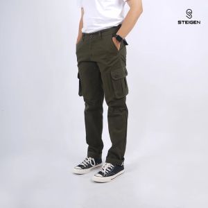 Celana Cargo Panjang Pria Standard Bahan Cotton Twill Hijau Army - Cargo Pants Pria Original Steigen