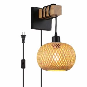 Đèn Treo Tường JOYON Vintage Bằng Dây Thừng Gai Dầu Kiểu Đèn Chùm Sắt Có Gương Mây Tre Trang Trí Nhà Cửa Cho Phòng Khách