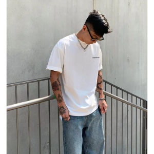American Style Hip Hop Short Sleeve T-Shirt Mens Summer Casual Cotton Pure Breathable round Neck Top Street Fashion