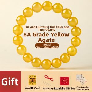 FUJINJIA | Natural Yellow Agate Beads Bracelet 8A Collection Grade Men Womens Buddhist Prayer Bracelet