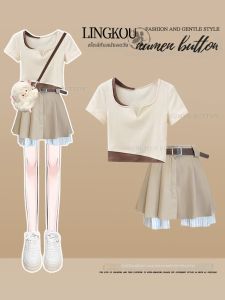 NUMEN BUTTON | Oversized Summer Casual Suit for Women Korean Sweet and Spicy Style Design T-Shirt and Slimming Short Skirt Set