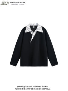 เสื้อยืดคอกลมแขนยาวทรงหลวมสไตล์วิทยาลัยย้อนยุค ลายทาง ผ้าฝ้ายผสม ระบายอากาศได้ดี สำหรับผู้ชายและผู้หญิง