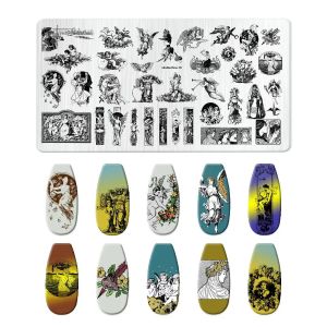 พีชหัวใจเล็บปั๊มแผ่นประติมากรรม Angel ดอกไม้ภาพแม่แบบฮาโลวีนวันวาเลนไทน์เล็บเล็บเครื่องมือ