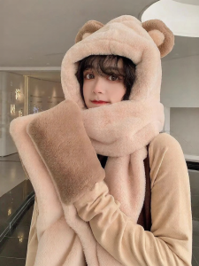 CinvaiKrose | Winter Warm Womens Bear Hat Scarf Set 3 Pieces