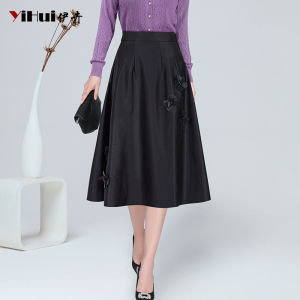 Elegant Embroidered A-Line Midi Skirt High Waist Slimming Fullness plus Size Autumn Fashion New Arrival Womens Skirts