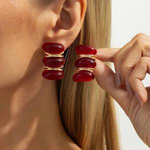Ingemark Fashion Creative Red Resin Acrylic Stud Earrings Women Punk Vintage Aesthetics Piercing Earrings New Year Jewelry Gift