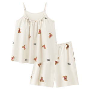miiow | Pure Cotton Womens Sleepwear Summer New Style With Built-in Chest Pad Strap Home Clothes Short Pants Cartoon Can Be Worn Outside