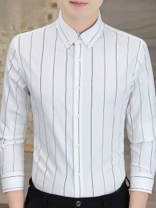 HENGYUANXIANG | Hengyuanxiang Autumn New Style White Striped Casual Long Sleeve Mens Shirt Anti-Wrinkle No-Ironing Required Fashionable Youthwear