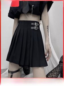 Punk Black Half-length Skirt for Women High-Waist Slimming A-Line Mini Shorts Plus Size Extra-Long Casual Streetwear