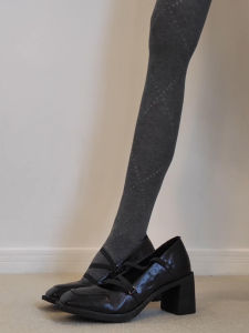 Retro Commuter Soft Bottom Square Head High Heels Womens Shoes Leather Mary Janes Black Thick Heel Slip-On Fashionable