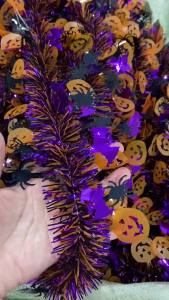 Halloween Tinsel Garland with Pumpkin Spider Bat Shiny Metallic Twist Garland for Home Tree Indoor Outdoor Party Decorations
