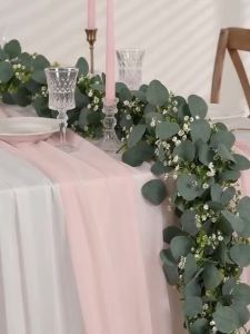 1pc Artificial Eucalyptus Leaves Greenery Garland Faux Plant Spring Vines with White Flowers Berries for Wedding Home Party Deco
