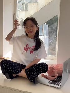 Korean T-shirts for Kids Girls 5-16Yrs Summer T-shirt Bowknot Top Short Sleeve Cotton Tops Tee New Cute T-shirt