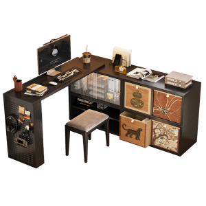 Meisda Vintage Style Makeup Desk with Chest of Drawers Bedroom Combination Cabinet Karlek Square Design Rotatable Tabletop