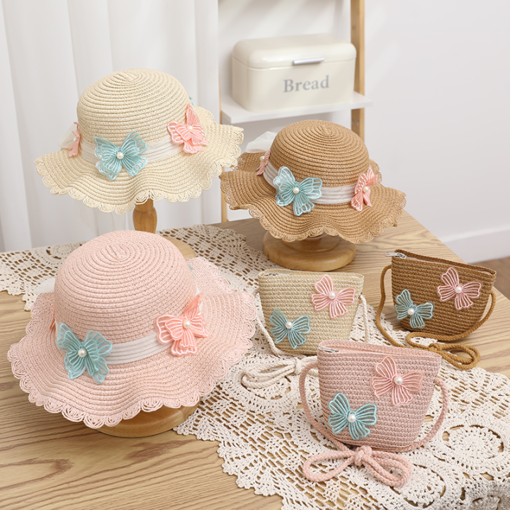 Kids Hats Kids Bag Bowknot Sun Hats Beach Straw Hats Girls Cute Caps