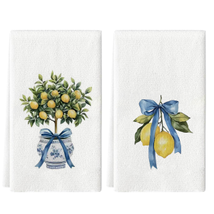 Bộ 2 Khăn Lau Nhà Bếp Siêu Thấm Hút Màu Chanh & Xanh Dương 40cm*60cm Vải Lau Mềm Mại Dùng Cho Nấu Ăn Làm Bánh Khăn Lau Tay Đồ Dùng Gia Đình Cần Thiết