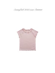 Áo Thun Trẻ Em Sonnykids Mùa Hè Mới Cho Bé Gái Màu Trơn Phong Cách Hàn Quốc Đa Năng Viền Hoa Thời Trang Áo Thun Trẻ Em