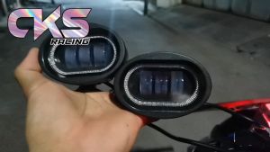 Lampu Tembak Sorot Cree 3 Mata Lensa Bulat Plus Angel Eye Merah Biru 3 Mode