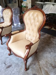 Luxurious American Full Solid Wood Leather Sofa Chair Villa Style Single Person Leisure Living Room Guest European Balcony Furniture