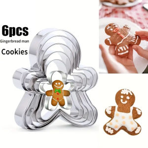 6PC Christmas Snowman Cookie Cutter Set - Stainless Steel Gingerbread Biscuit Mould for Baking DIY Holiday Pastry Baking Tools