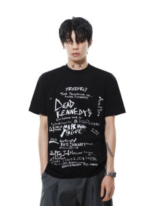 American Retro Design Letter Print Short Sleeve T-Shirt Mens Summer Loose Casual Versatile Top Cotton round Neck Tee