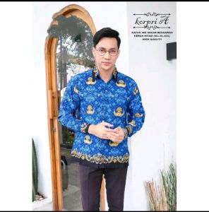 SERAGAM ATASAN BATIK KORPRI PRIA KERAH HITAM LAPIS FURING BAHAN STANDAR KORPRI NASIONAL