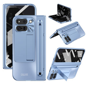360 Full Protection Hinge Case for Google Pixel 9 Pro Fold With Touch Pen Folding Cover Tempered Glass Film Plating Stand
