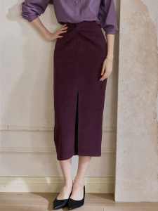 Roey s house | Premium Saffron Purple Elegant Tied Waist Slim Fit A-line Skirt