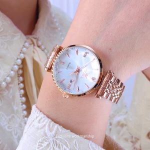 OLEVS jam tangan wanita dewasa terbaru 2025 anti air bercahaya kalender berlian dial tali jam baja tahan karat jam tangan cewek original import