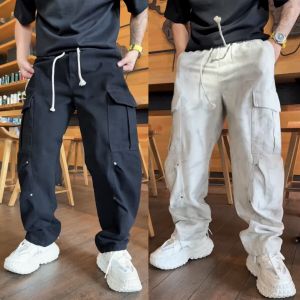 กางเกงทำงานฤดูใบไม้ร่วง/ฤดูหนาวแบบหนา ทรงหลวม ทรงตรง กางเกงขายาวทรงหลวม กระเป๋าใหญ่ ทรงเข้ารูป ผ้าฝ้ายผสมโพลีเอสเตอร์