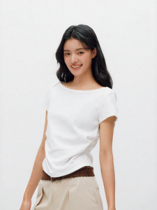 Semir | Short Sleeve Slim Fit Off-Shoulder Pleated T-shirt