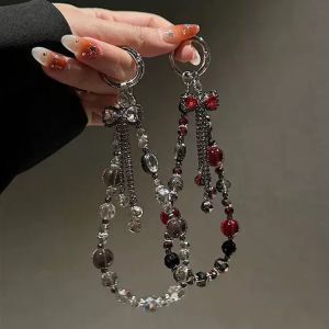 Luxury Retro Tassel Butterfly Crystal Bead Handbag Chain Key Ring Bag Accessory Glitzy Pendant Fashionable Mobile Phone Chain