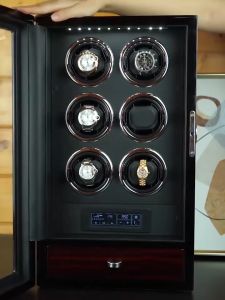 IBBETON Luxury Watch Winder Automatic Tachometer Fingerprint Unlocking With Mabuchi Motor LCD Touch Screen Wooden Watch Accessories Box Remote Jewelry Box Mechanical Watch Box
