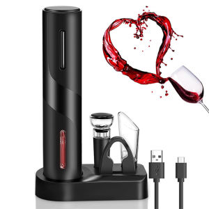Electric Wine Opener Set Rechargeable Automatic Electric Wine Opener with Stand Metal Opener with Foil Cutter Pourer Stopper