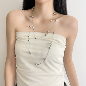 Elegant Multi-Layer Grey Imitation Pearl Necklace Long Sweater Chain Various Wearing Methods Fashionable Luxury Clavicle Necklace