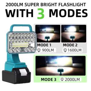 Cordless LED Work Light Compatible with Makita 18V Battery 2000LM Flashlight Portable Flood Light for Hiking Camping(No Battery)