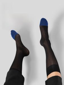Zimue Mens Long Tube Socks Business Thin Nylon Formal Autumn Winter Black Colorful Patterned Mens Shoes Suit Socks