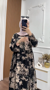 GAMIS MIDI DRESS RAYON PREMIUM RESLETING BUSUI LENGAN KARET WANITA MUSLIMAH KEKINIAN