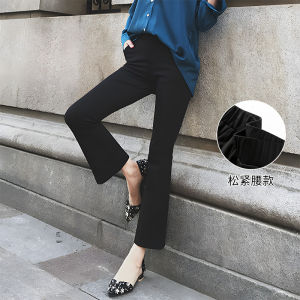 Korean Style plus Size Fleece Lined Flared Pants High Waist Nine Crop Thickened Black Slimming Womens Suit Trousers