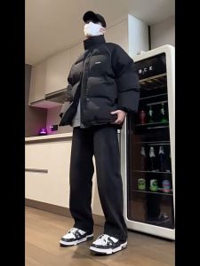 Mens denim pants American high street luxury jeans loose straight leg pants trendy wide leg pants casual versatile pants