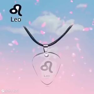 Acouway fashion necklace pendant bracelet for man women stainless steel material Guitar Pick shape with Personalized zodiac sign black PU chain/Aries Taurus Gemini Leo zodiac necklace bracelet birthday gifts